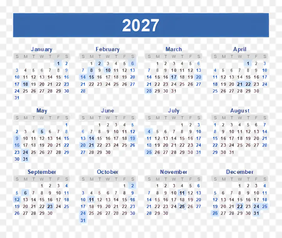 Календарь 2027 года，Календарь 2028 года PNG