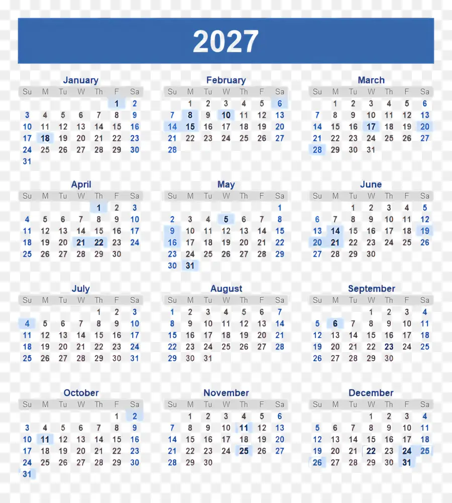 Календарь 2027 года，Календарь 2028 года PNG